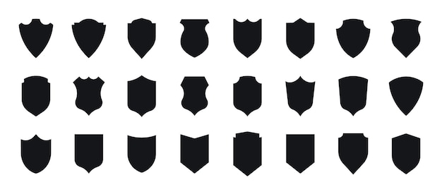 Conjunto de iconos de escudo diferentes formas de escudo silueta de escudo negro