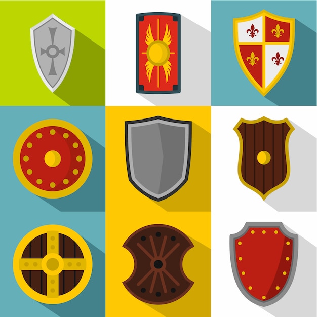 Vector conjunto de iconos de escudo, estilo plano