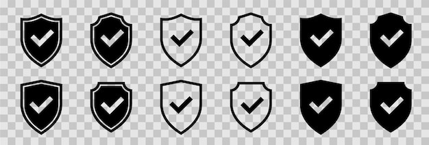 Conjunto de iconos de escudo Iconos de línea de seguridad de escudo de protección Elementos de diseño para el concepto de seguridad y protección Ilustración vectorial
