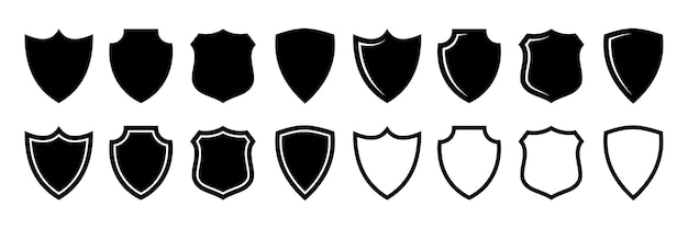 Conjunto de iconos de escudo y iconos de línea de seguridad de protección de escudo