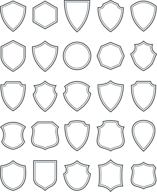 Vector conjunto de iconos de escudo de línea.