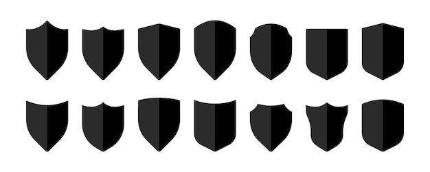 Conjunto de iconos de escudo Logotipos de escudos de seguridad Insignia símbolo de calidad signo logotipo o emblema Colección de plantilla de vector de icono de escudo aislado Silueta de escudo en blanco y negro Ilustración vectorial