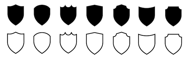 Conjunto de iconos de escudo Proteger escudo iconos de línea de seguridad Símbolo signo logotipo Elementos de diseño para el concepto de seguridad y protección Ilustración vectorial