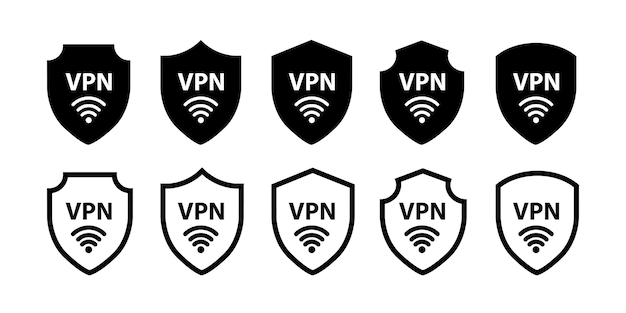Conjunto de iconos de escudo VPN. Señal de conexión segura. Símbolo privado virtual aislado sobre fondo blanco.