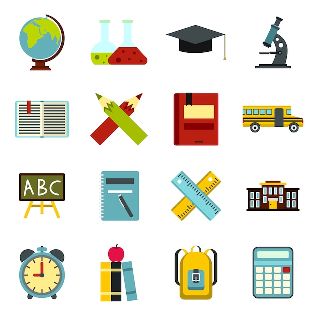 Vector conjunto de iconos de escuela, ctyle plana