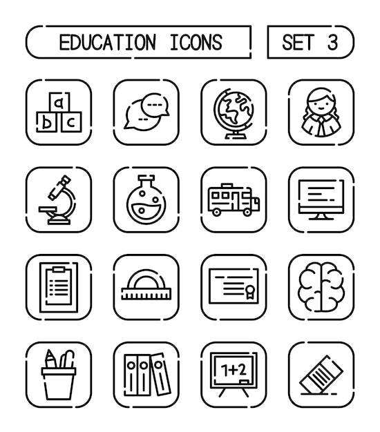 Conjunto de iconos de escuela y educación