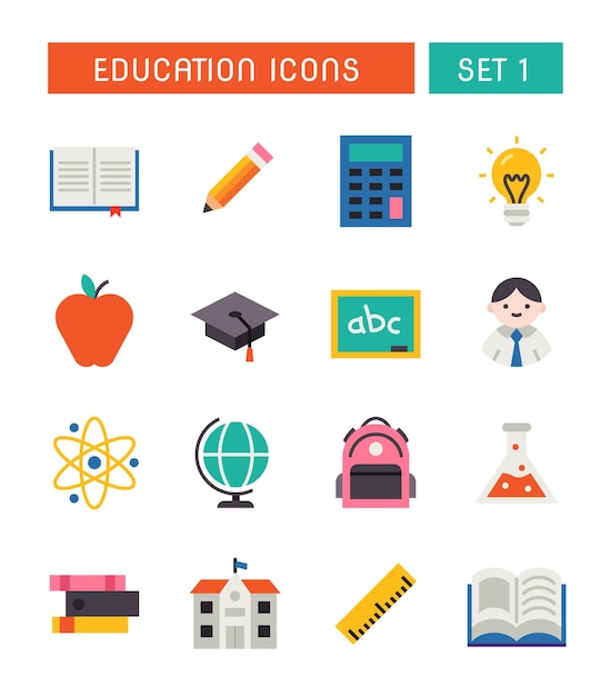 Conjunto de iconos de escuela y educación