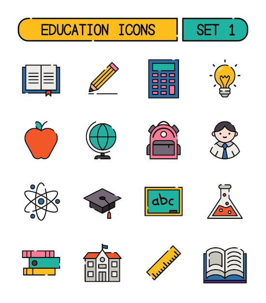 Conjunto de iconos de escuela y educación