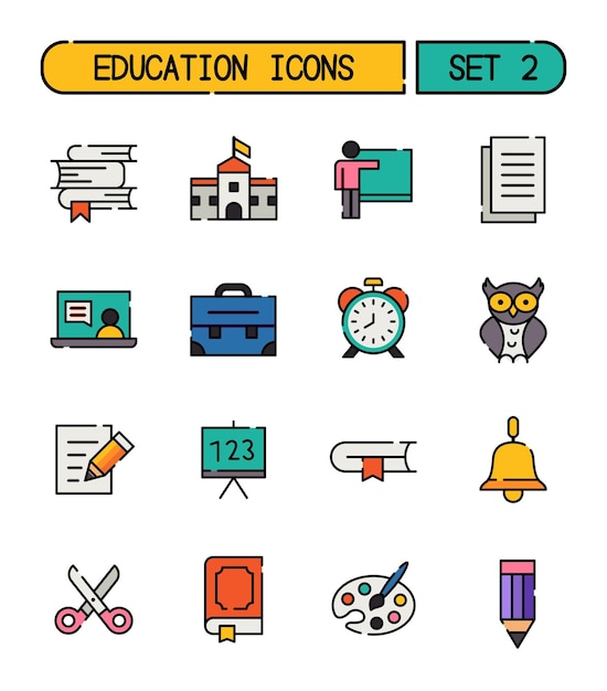 Conjunto de iconos de escuela y educación