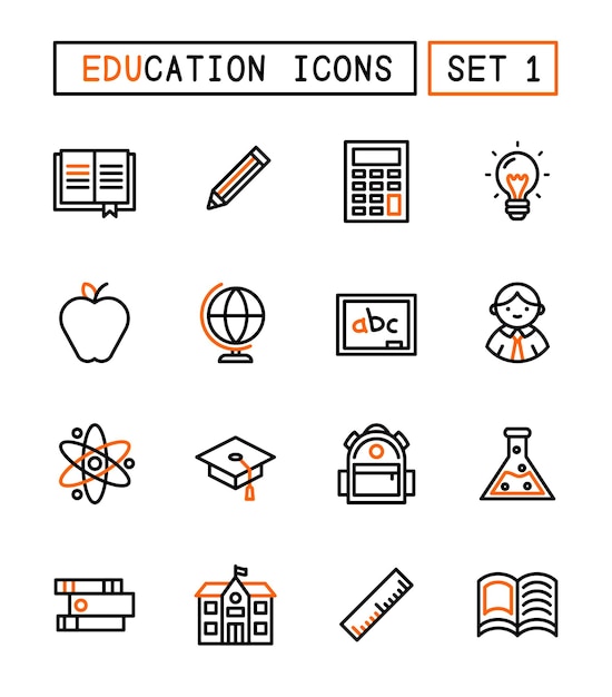 Conjunto de iconos de escuela y educación