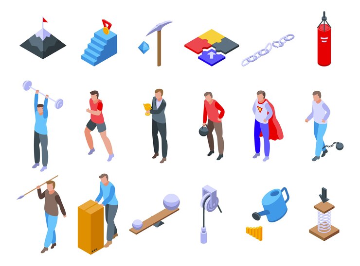 Vector conjunto de iconos de esfuerzo. conjunto isométrico de iconos de esfuerzo para web aislado sobre fondo blanco