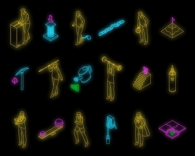 Conjunto de iconos de esfuerzo vector neón