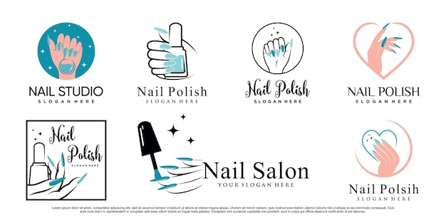 Conjunto de iconos de esmalte de uñas plantilla de diseño de logotipo con elemento creativo Vector Premium