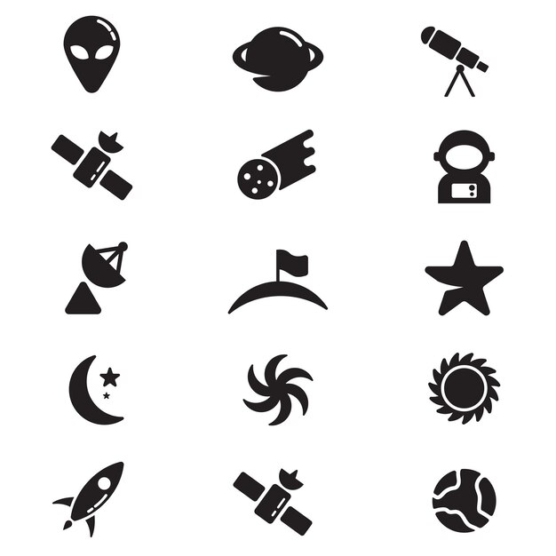 conjunto de iconos de espacio aislados en fondo blanco