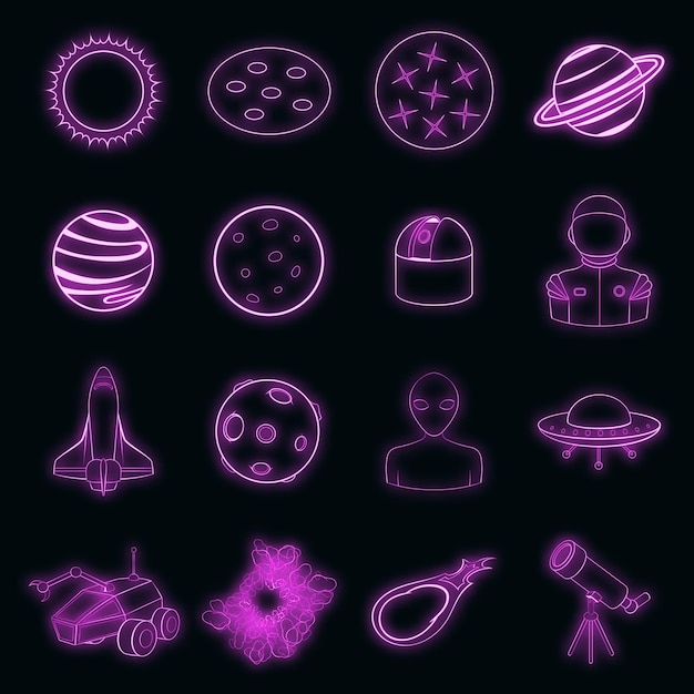 Conjunto de iconos de espacio neón vectorial