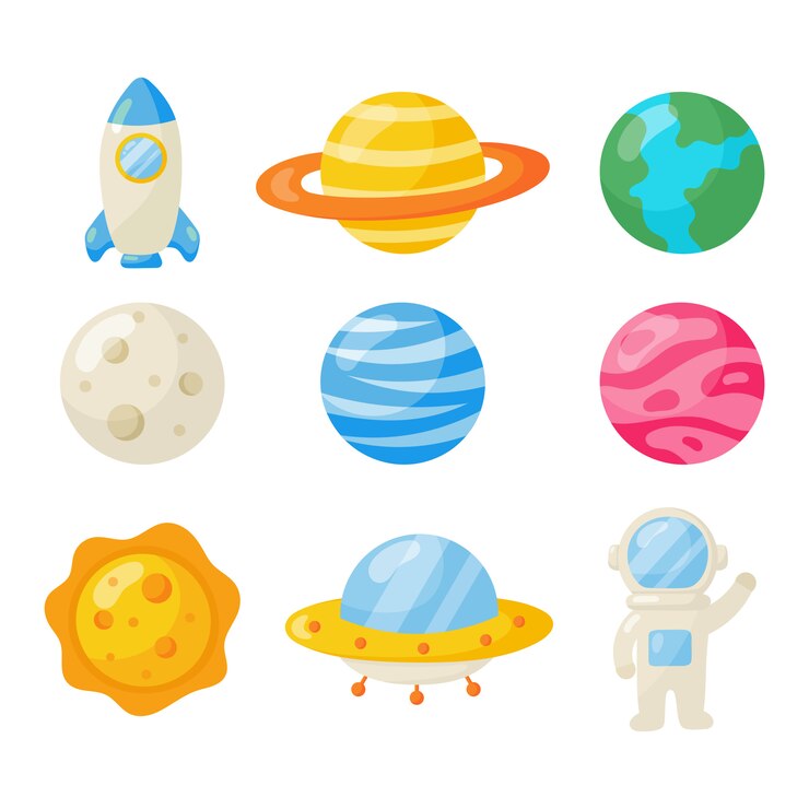 Conjunto de iconos de espacio. Planetas estilo de dibujos animados. aislado