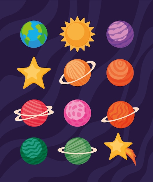 Vector conjunto de iconos de espacio de tema futurista y cosmos