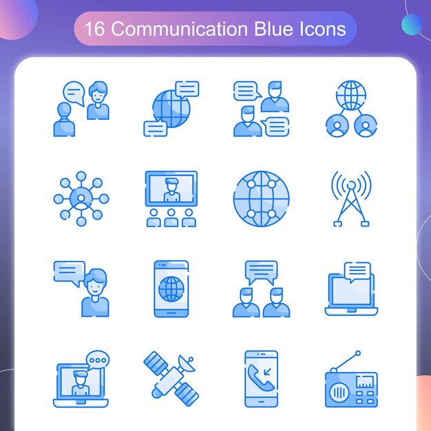 Vector conjunto de iconos de esquema de color azul de vector de comunicación 03