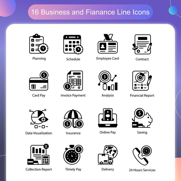 Conjunto de iconos de esquema vectorial de negocios y finanzas 02