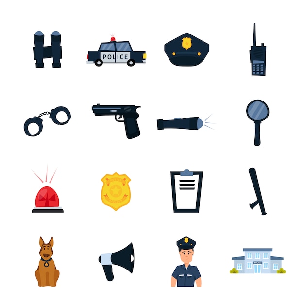 Vector conjunto de iconos de la estación de policía.