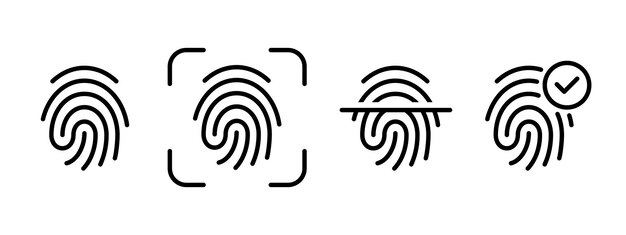 Conjunto de iconos de estado de escaneo de huellas dactilares Símbolo de identidad biométrica Ilustración vectorial de escáner de huellasdactilares
