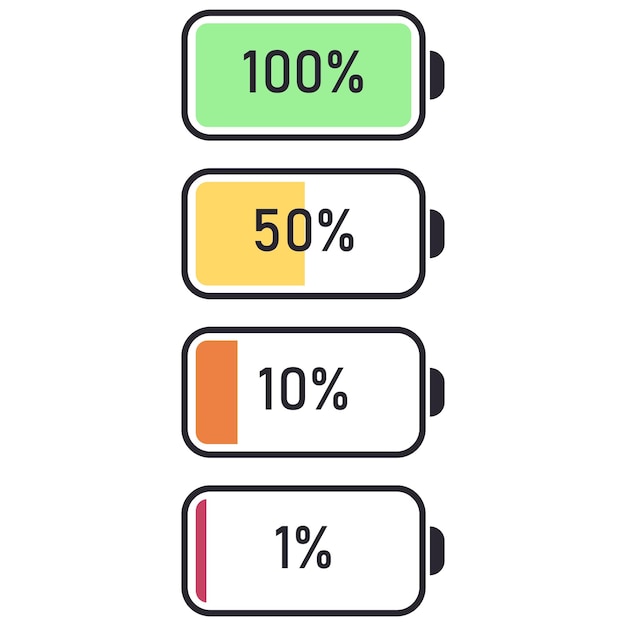 Un conjunto de iconos del estado de información de la batería