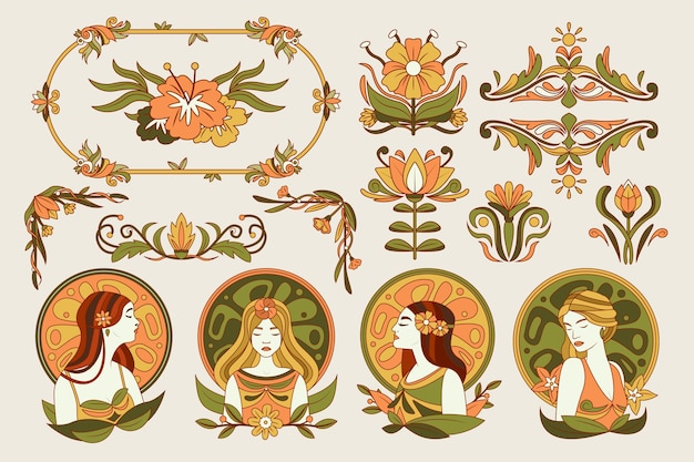 Conjunto de íconos de estilo Art Nouveau