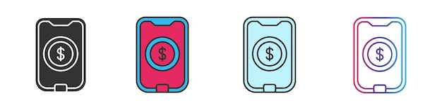 Conjunto de iconos de estilo diferente de pago en línea Contorno y signo de vector relleno