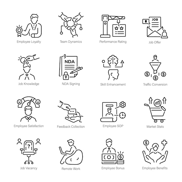 Conjunto de iconos de estilo lineal de evaluación de empleados