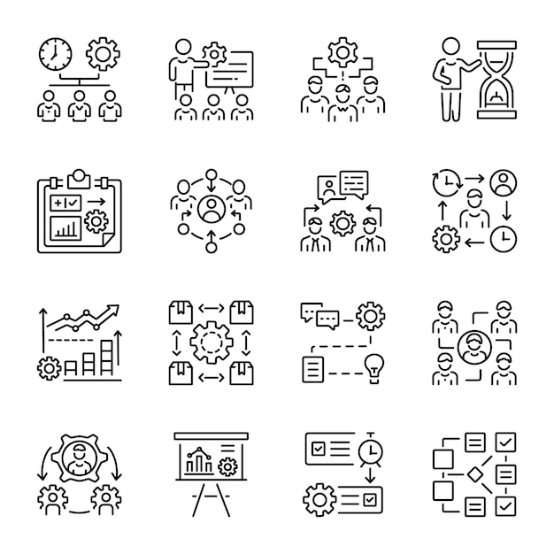 Conjunto de iconos de estilo lineal de gestión de habilidades