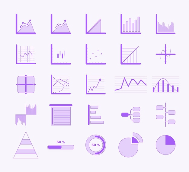conjunto de iconos de estilo plano infográfico gráfico y gráfico