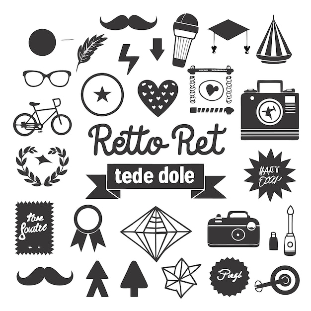 Conjunto de iconos de estilo retro hipster dibujados a mano