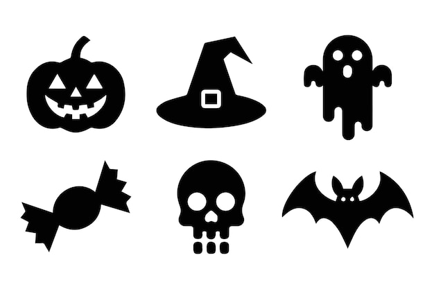 Un conjunto de iconos de estilo silueta vectorial del concepto de Halloween