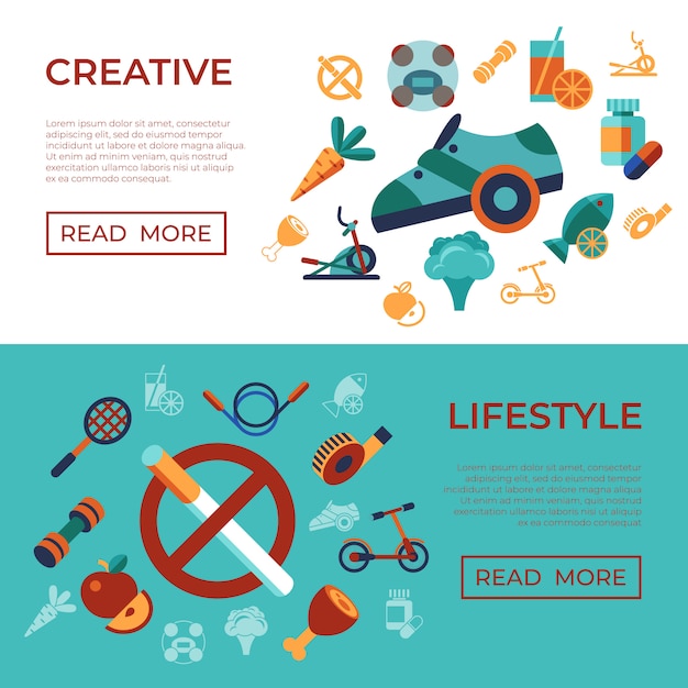Conjunto de iconos de estilo de vida de actividad saludable