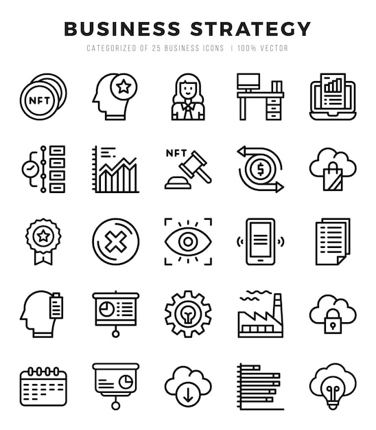 Conjunto de iconos de estrategia de negocios Colección de simples iconos web lineales