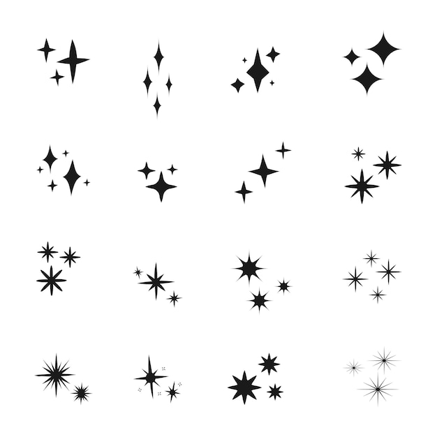 Conjunto de iconos de estrellas brillantes Colección de estrellas brillante Icones de estrellas brillante Efecto de brillo brillante parpadeante