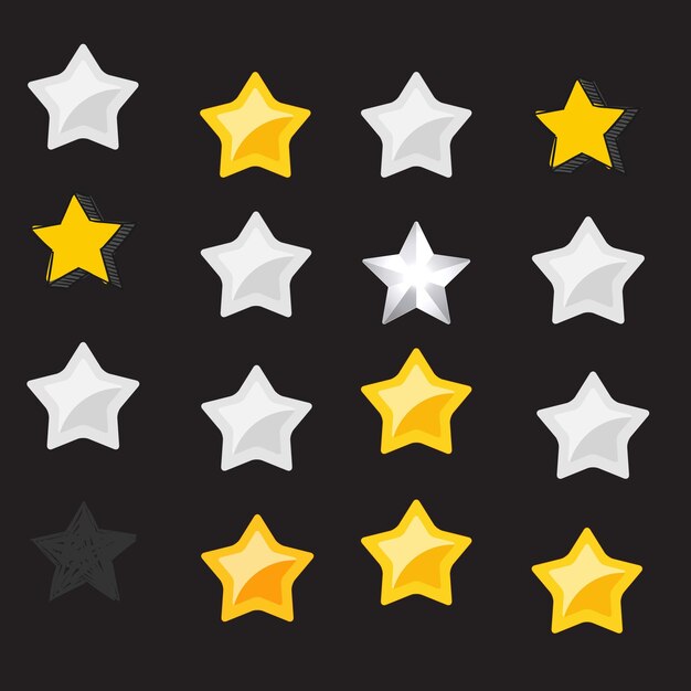 Conjunto de iconos de estrellas brillantes Diferentes formas de estrellas Colección de iconos brillantes retro futuristas Conjunto