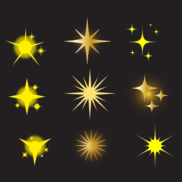 Conjunto de iconos de estrellas brillantes Diferentes formas de estrellas Colección de iconos brillantes retro futuristas Conjunto