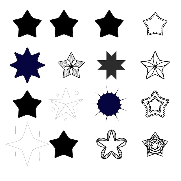 Conjunto de iconos de estrellas brillantes Diferentes formas de estrellas Colección de iconos brillantes retro futuristas Conjunto