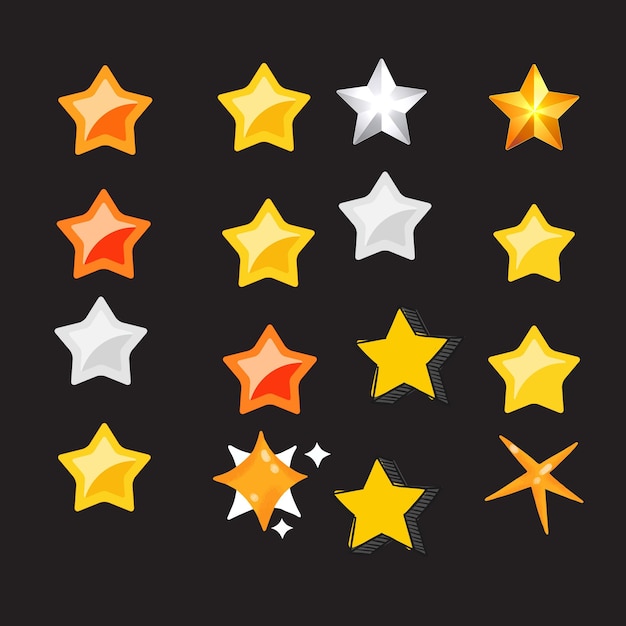 Conjunto de iconos de estrellas brillantes Diferentes formas de estrellas Colección de iconos brillantes retro futuristas Conjunto