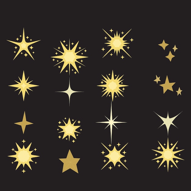 Conjunto de iconos de estrellas brillantes Diferentes formas de estrellas Colección de iconos brillantes retro futuristas Conjunto