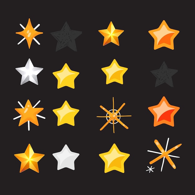 Conjunto de iconos de estrellas brillantes Diferentes formas de estrellas Colección de iconos brillantes retro futuristas Conjunto