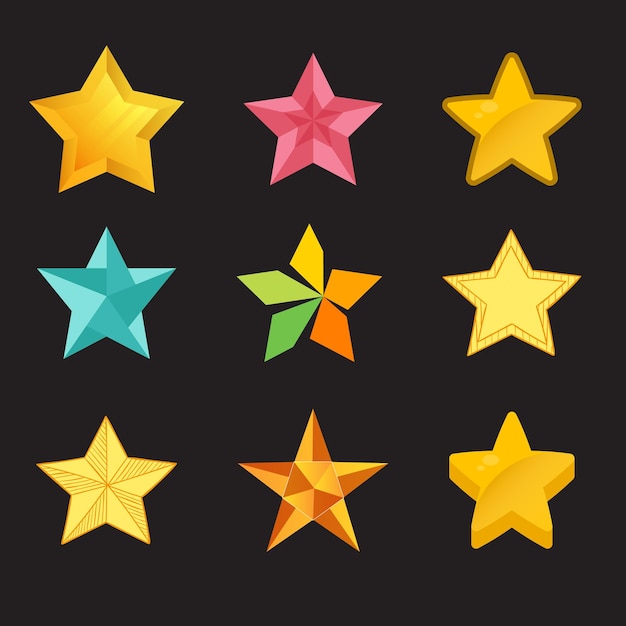 Conjunto de iconos de estrellas Colección de estrellas en estilo plano Conjunto negro de estrellas para aplicaciones y sitios web Stock vect