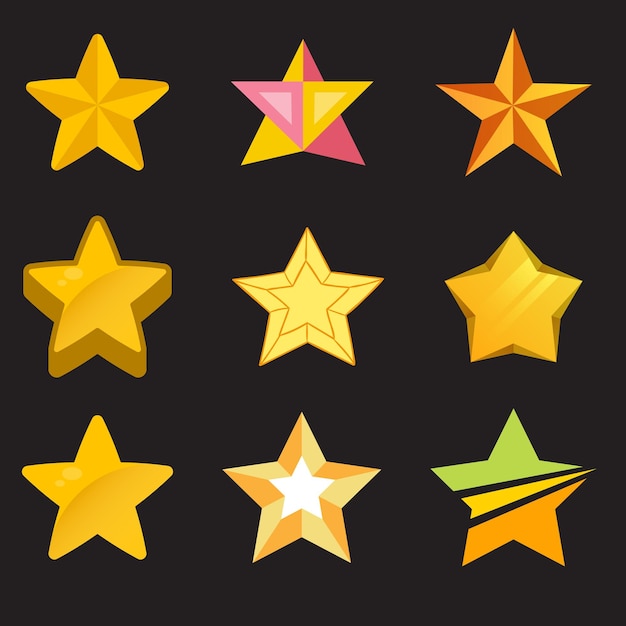 Conjunto de iconos de estrellas Colección de estrellas en estilo plano Conjunto negro de estrellas para aplicaciones y sitios web Stock vect