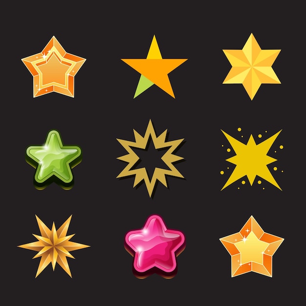 Conjunto de iconos de estrellas Colección de estrellas en estilo plano Conjunto negro de estrellas para aplicaciones y sitios web Stock vect