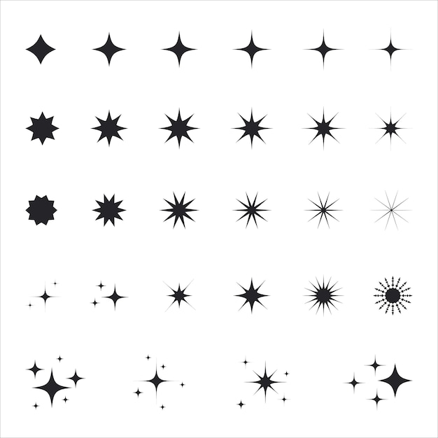 Vector conjunto de iconos de estrellas. colección de ilustraciones de estrellas centelleantes. destellos, explosión brillante. destellos de navidad