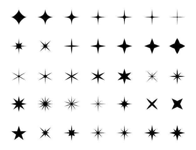 Conjunto de iconos de estrellas Iconos de chispas de estrellas Colección de estrellas brillantes