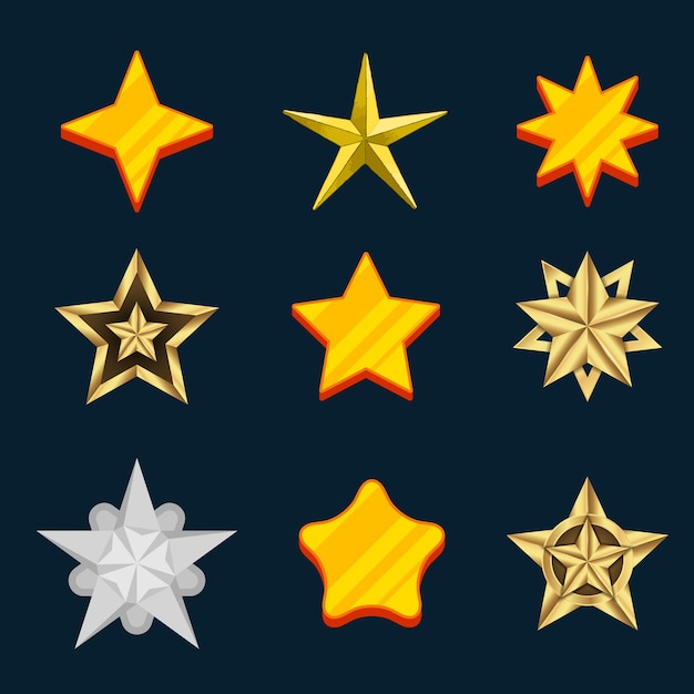 Conjunto de iconos de estrellas Ilustración vectorial de acciones Diferentes formas de estrellas constelaciones galaxias