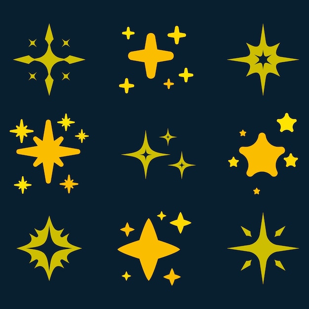 Conjunto de iconos de estrellas Ilustración vectorial de acciones Diferentes formas de estrellas constelaciones galaxias