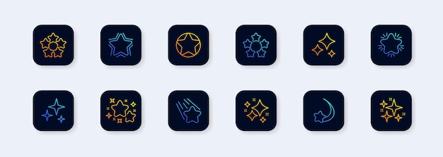Conjunto de iconos de estrellas de línea plana Noche estrellada estrella fugaz fuegos artificiales brillo brillo vector ilustración Parpadeo en la noche hermosa noche Vector